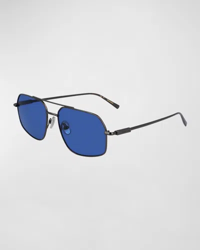 Ferragamo Men's Prisma Metal Aviator Sunglasses, 58mm In Gray/blue Solid