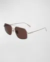 Ferragamo Men's Prisma Metal Aviator Sunglasses, 58mm In Goldbrown
