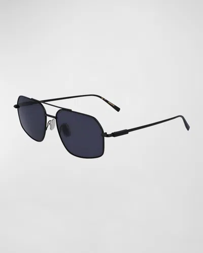 Ferragamo Men's Prisma Metal Aviator Sunglasses, 58mm In Black/gray Solid