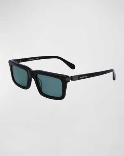 Ferragamo Men's Prisma Modified Acetate Rectangle Sunglasses, 53mm In Black