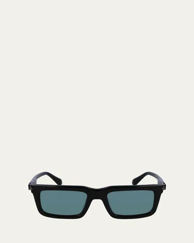 Ferragamo Men's Prisma Modified Acetate Rectangle Sunglasses, 53mm In Black