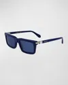 Ferragamo Men's Prisma Modified Acetate Rectangle Sunglasses, 53mm In Blue Navy