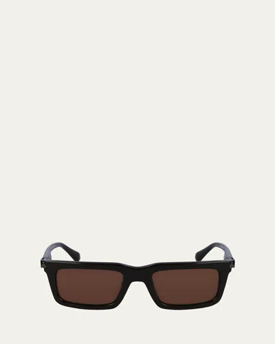Ferragamo Men's Prisma Modified Acetate Rectangle Sunglasses, 53mm In Brown