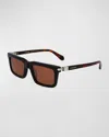 Ferragamo Men's Prisma Modified Acetate Rectangle Sunglasses, 53mm In Dark Tortoise