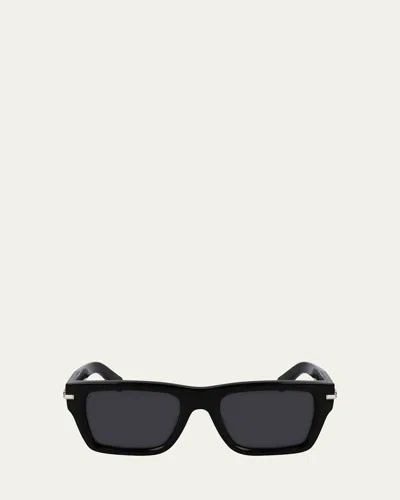Ferragamo Men's Prisma Modified Acetate Rectangle Sunglasses In Black