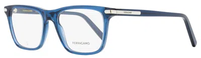 Ferragamo Men's Rectangular Eyeglasses Sf2959n 414 Crystal Navy Blue 55mm In Multi