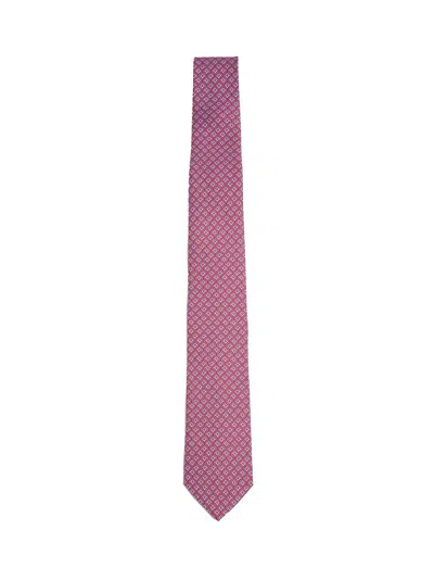 Ferragamo Men Red Silk Tetris Print Tie In Pink