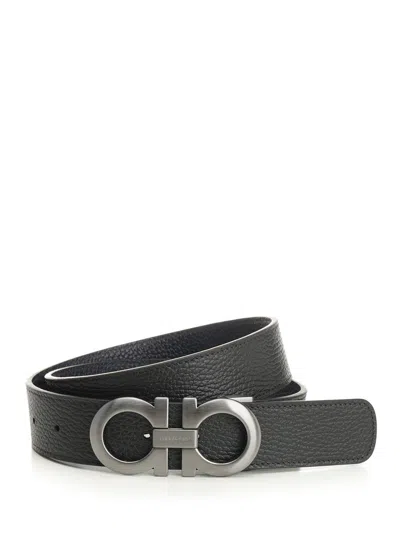 Ferragamo Men Reversible And Adjustable Gancini Belt In Black
