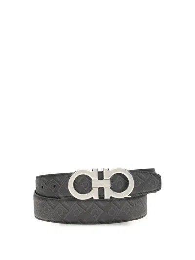 Ferragamo Men Reversible And Adjustable Gancini Belt In Gray