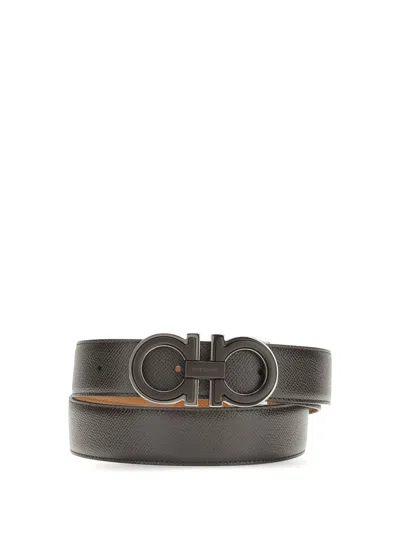 Ferragamo Men Reversible And Adjustable Gancini Belt In Brown