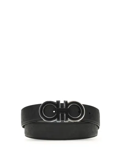 Ferragamo Men Reversible And Adjustable Gancini Belt In Black