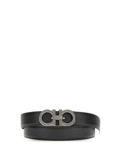 Ferragamo Men Reversible And Adjustable Gancini Belt In Black