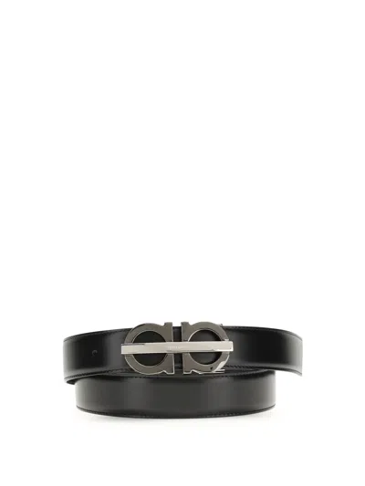 Ferragamo Men Reversible And Adjustable Gancini Belt In Black