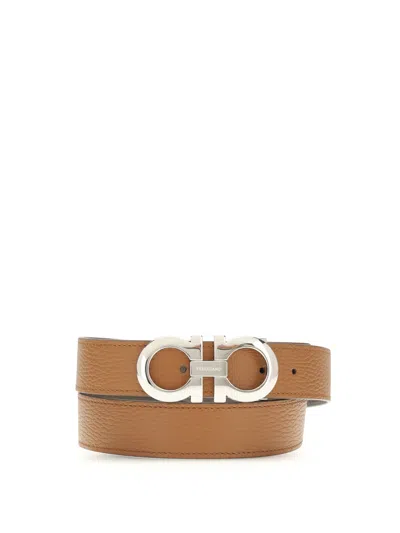 Ferragamo Men Reversible And Adjustable Gancini Belt In Brown