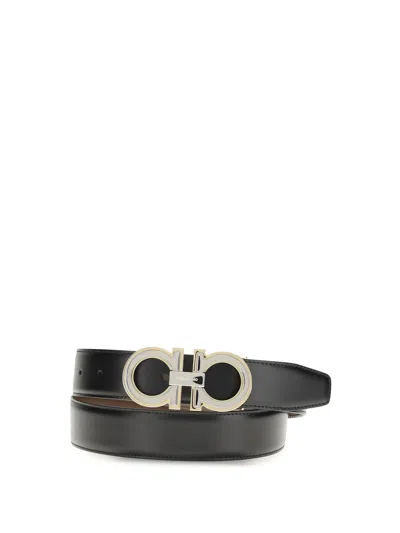 Ferragamo Men Reversible And Adjustable Gancini Belt In Black