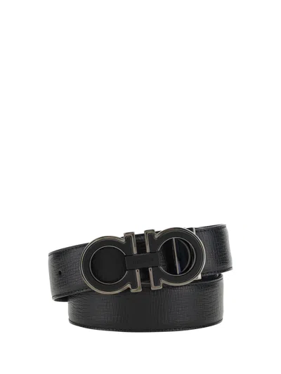 Ferragamo Men Reversible Belt In Black
