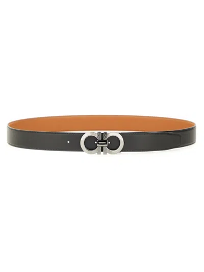Ferragamo Reversible Gancini Belt In Leather In Black