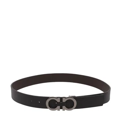 Ferragamo Men Reversible Gancini Belt In Black
