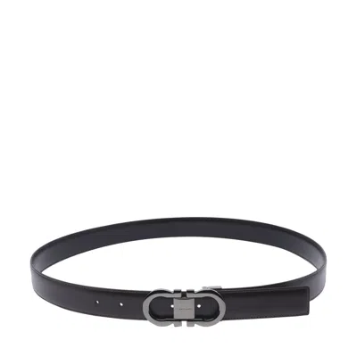 Ferragamo Men Reversible Gancini Belt In Black