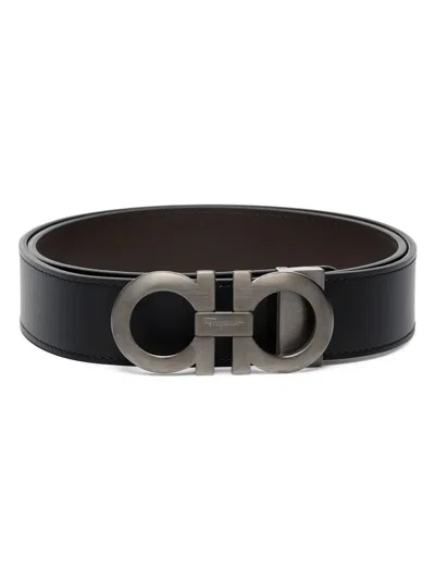 Ferragamo Men's Reversible Gancini Belt In Black