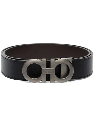 Ferragamo Men Reversible Gancini Belt In Black