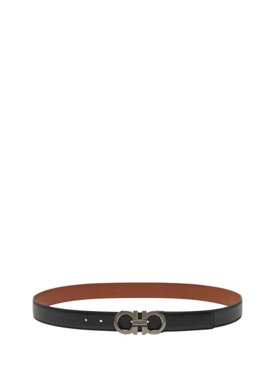 Ferragamo Men Reversible Gancini Belt In Black