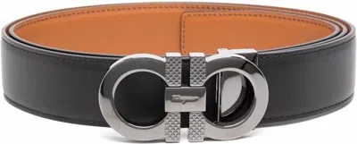 Ferragamo Leather Reversible Gancini Belt In Black