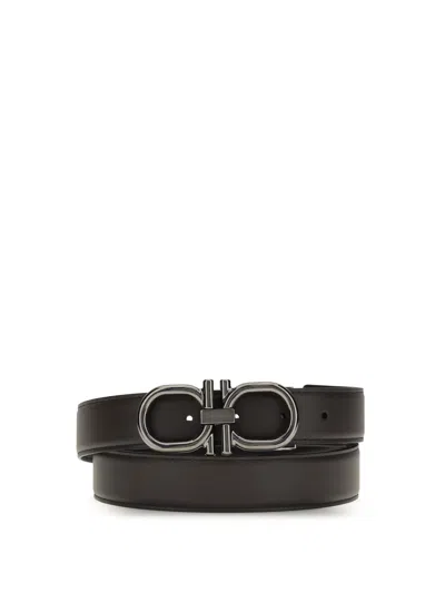 Ferragamo Men Reversible Gancini Belt In Brown