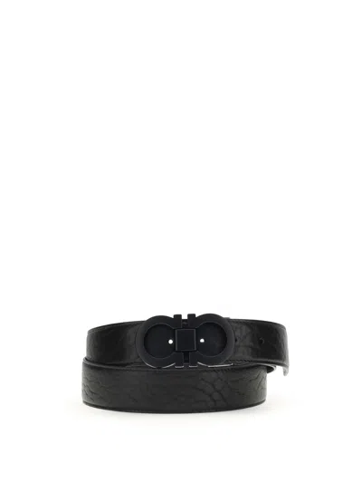 Ferragamo Double Adjustable Belt With Refined Finish In Black