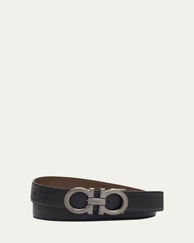 Ferragamo Men's Reversible Gancini-buckle Belt In Black
