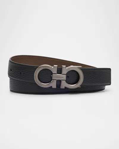 Ferragamo Men's Double Gancini Reversible Leather Belt In Nero/clay
