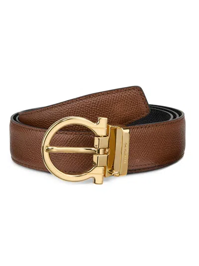Ferragamo Men's Reversible Gancini Leather Belt In Neutral