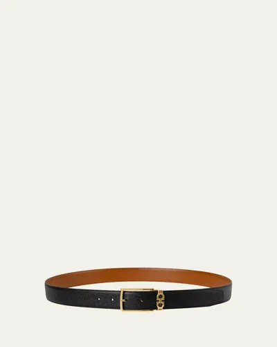 FERRAGAMO MEN'S REVERSIBLE HAMMERED CALFSKIN GANCINI-LOOP BELT