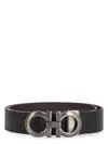 Ferragamo Reversible Belt With Brushed Finish Gancini In Black