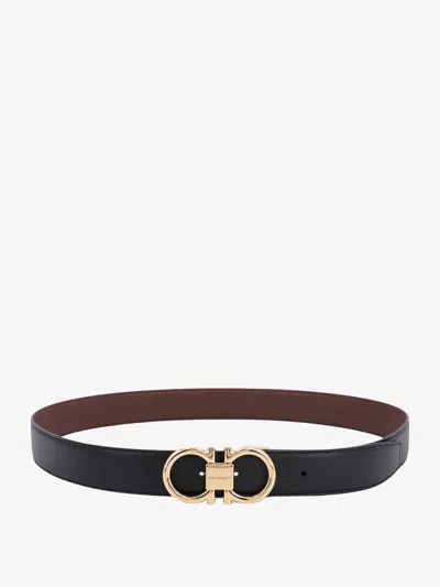 Ferragamo Men Reversible Leather Belt In Metallic