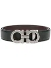 Ferragamo Men's Reversible Leather Belt With Gancini Logo In Black