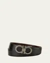 Ferragamo Men's Reversible Leather Double-gancio Belt In Black/brown