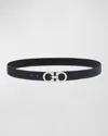 Ferragamo Men's Reversible Leather Gancini-buckle Belt In Deep Ocean