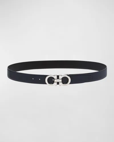 FERRAGAMO MEN'S REVERSIBLE LEATHER GANCINI-BUCKLE BELT