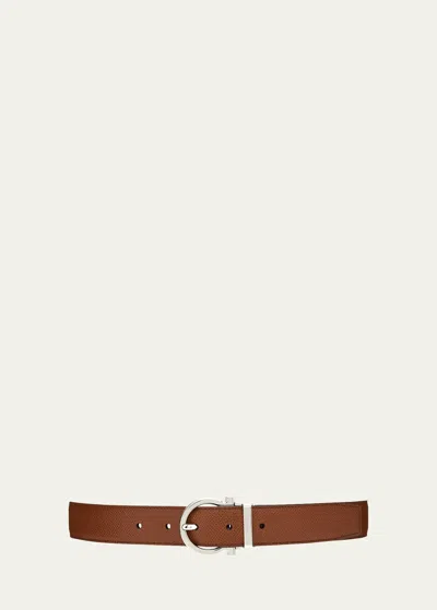 Ferragamo Men's Reversible Leather Gancio-buckle Belt In Radica/nero