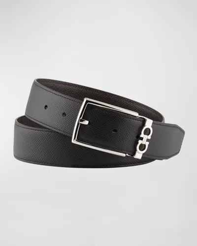 FERRAGAMO MEN'S REVERSIBLE TEXTURED LEATHER BELT WITH CLASSIC BUCKLE