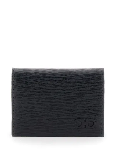 Ferragamo Men 'revival' Black Card Holder With Gancini Buckle On The Front In Leather Man