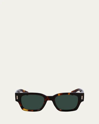 Ferragamo Men's Rivets Acetate Rectangle Sunglasses, 52mm In Dark Tortoise