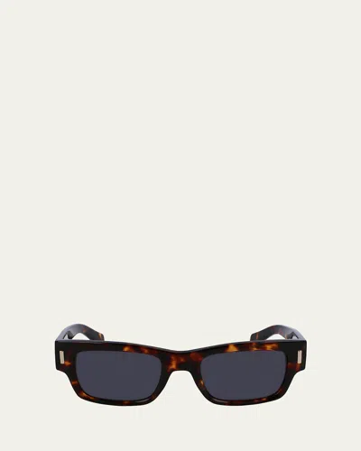 FERRAGAMO MEN'S RIVETS ACETATE RECTANGLE SUNGLASSES, 53MM
