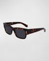 Ferragamo Rivets 53mm Rectangular Sunglasses In Dark Tortoise