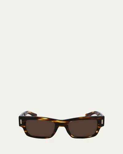 Ferragamo Men's Rivets Acetate Rectangle Sunglasses, 53mm In Striped Brown