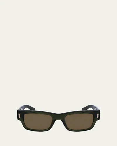 FERRAGAMO MEN'S RIVETS ACETATE RECTANGLE SUNGLASSES, 53MM
