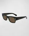 Ferragamo Rivets 53mm Rectangular Sunglasses In Transparent Khaki