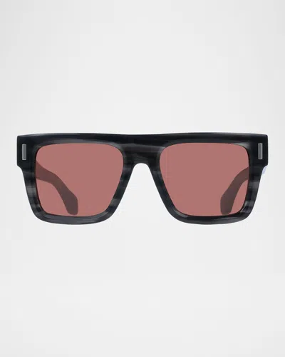 FERRAGAMO MEN'S RIVETS ACETATE SQUARE SUNGLASSES