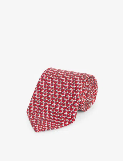 Ferragamo Mens Rosso Animal-print Silk Tie